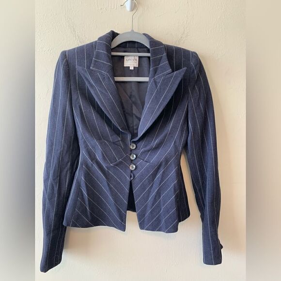 Armani Collezioni Blue pinstriped peplum jacket size 2 - Picture 1 of 11